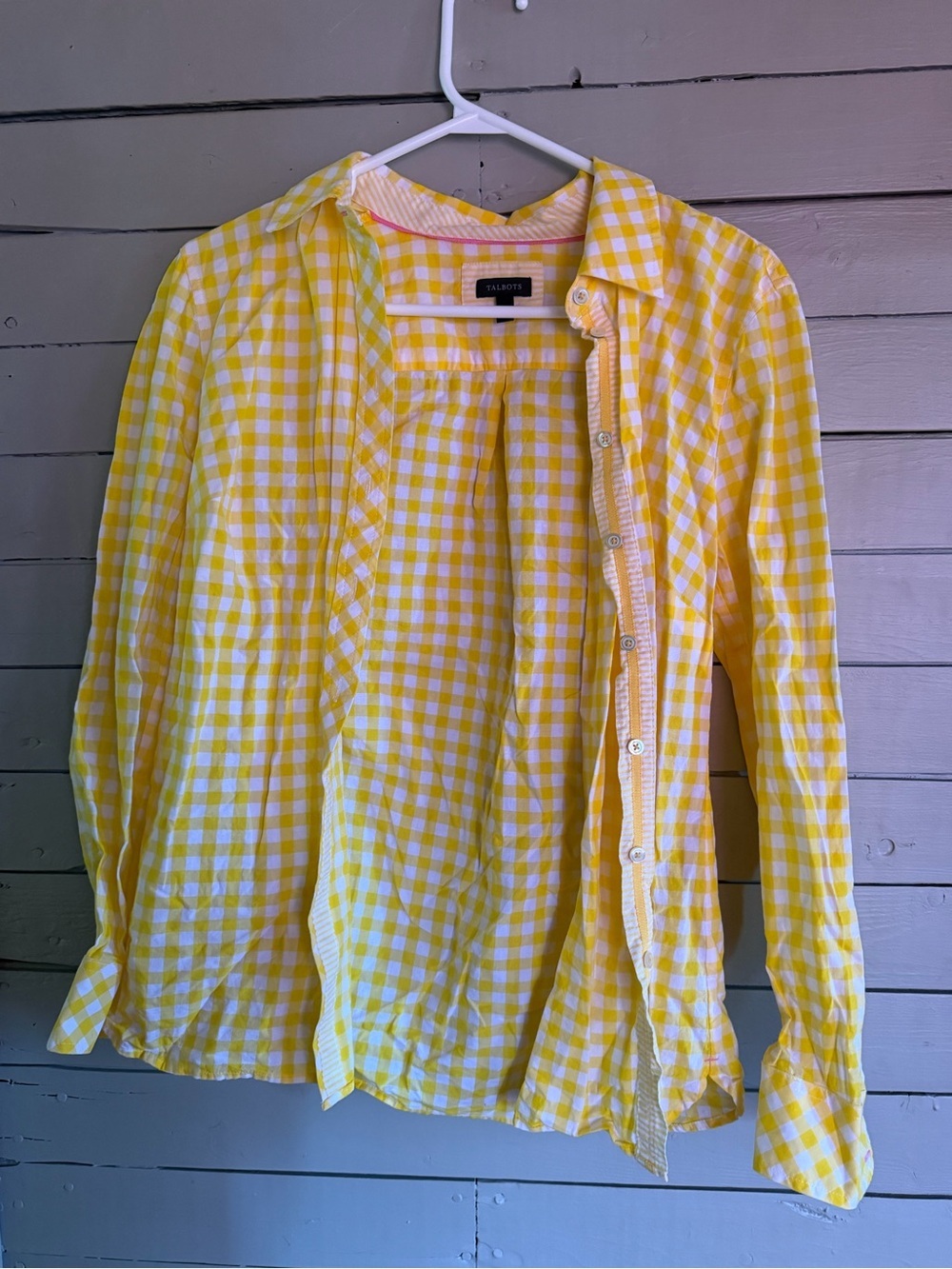 Talbots Yellow and White Gingham Button-Up Shirt